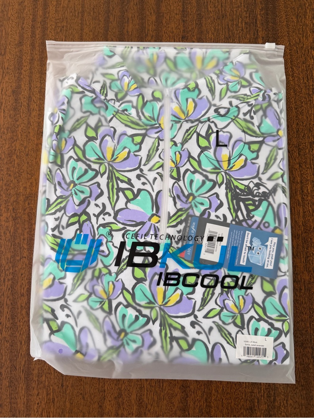 IBKUL White Long-Sleeve Cooling Hoodie with Green & Purple Floral Print